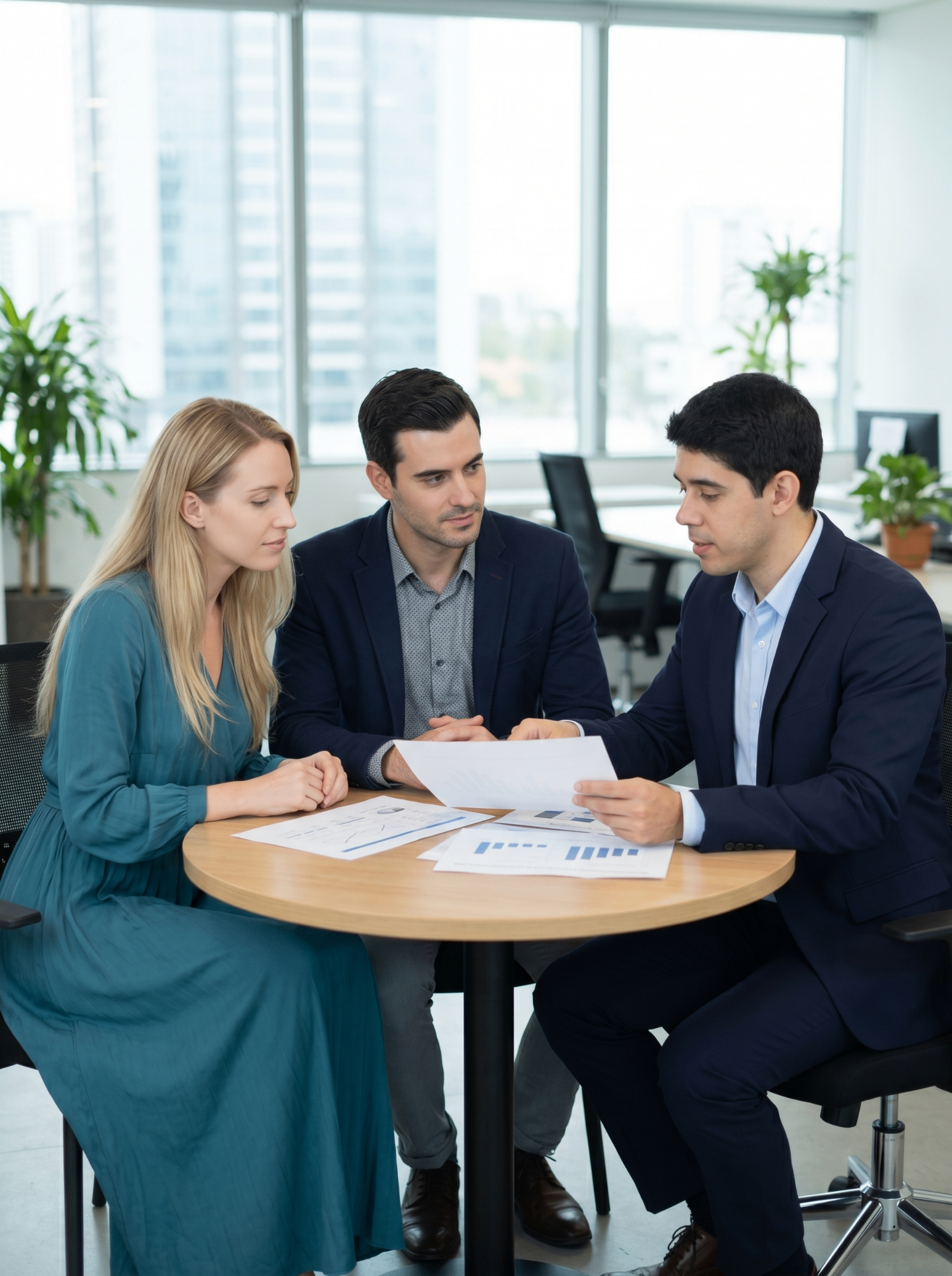 Equipe de consultores financeiros em escritório moderno